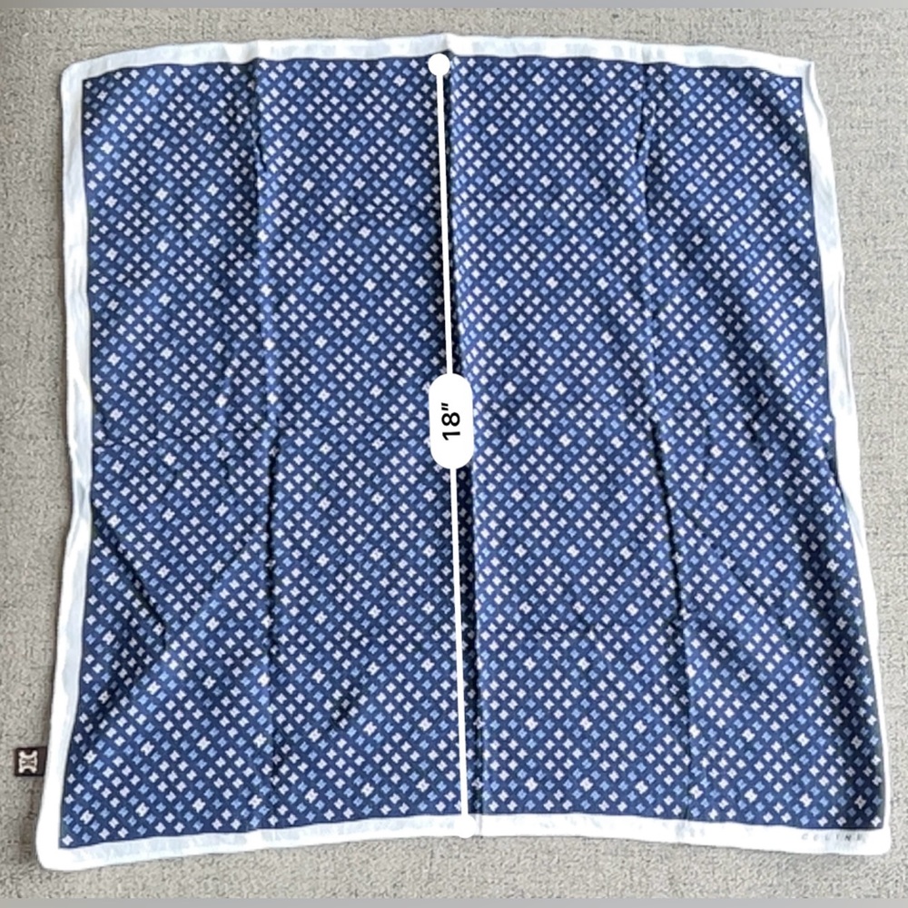Celine Blue Triomphe Cotton Scarf Handkerchief Pocket square - Picture 7 of 8